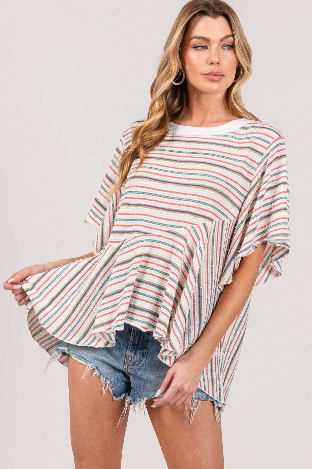 SAGE + FIG Full Size Round Neck Stripe Top - SIZES S THRU 3XL - T - 1 COLOR -