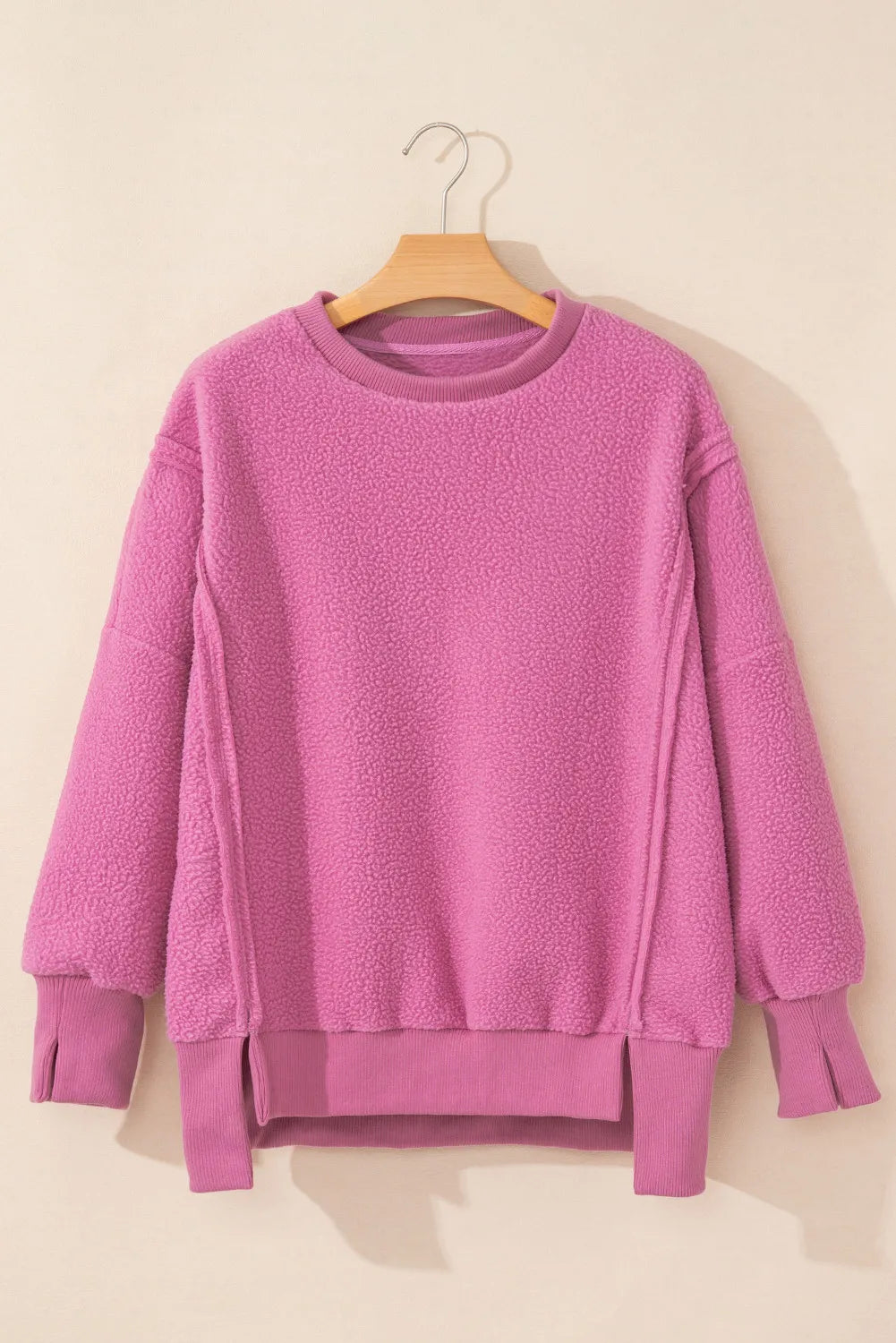 Slit Round Neck Long Sleeve Sweatshirt - T - 1 COLOR -