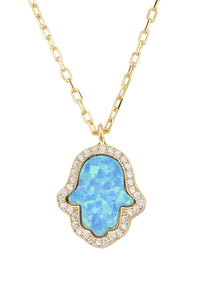 Thumbnail for LATELITA - Hamsa Opalite Turquoise Blue Necklace Gold -