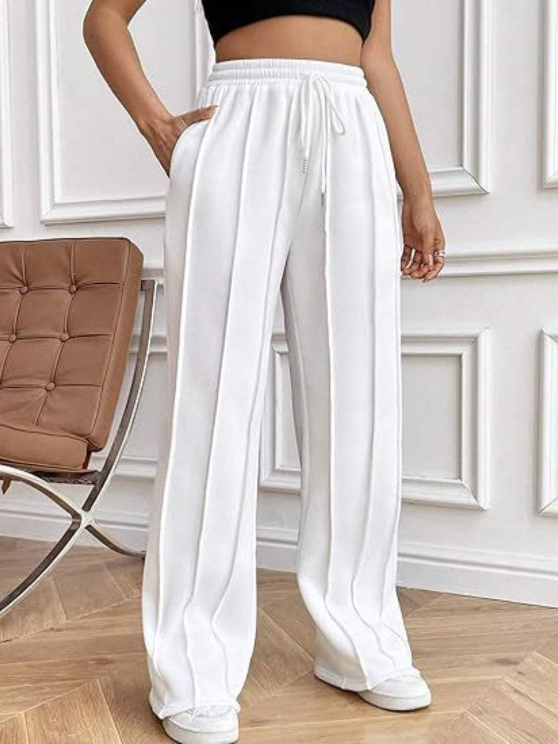 Drawstring Wide Leg Pants with Pockets - T - 5 COLORS -