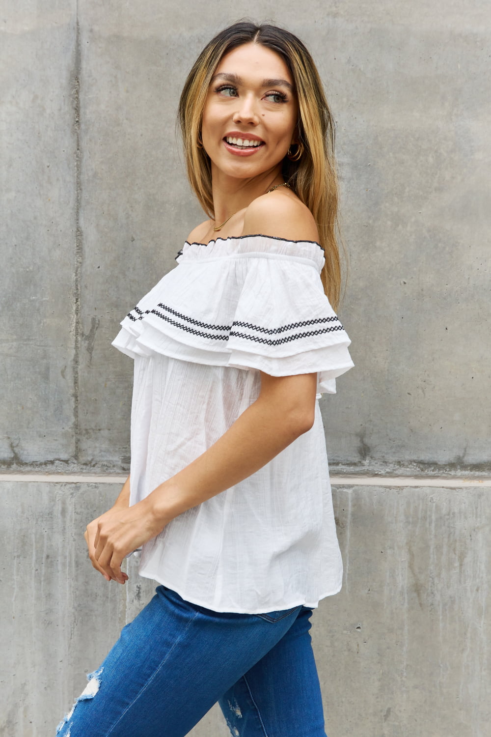 ODDI Full Size Off The Shoulder Ruffle Blouse - SIZES S THRU 3XL - T - 1 COLOR -