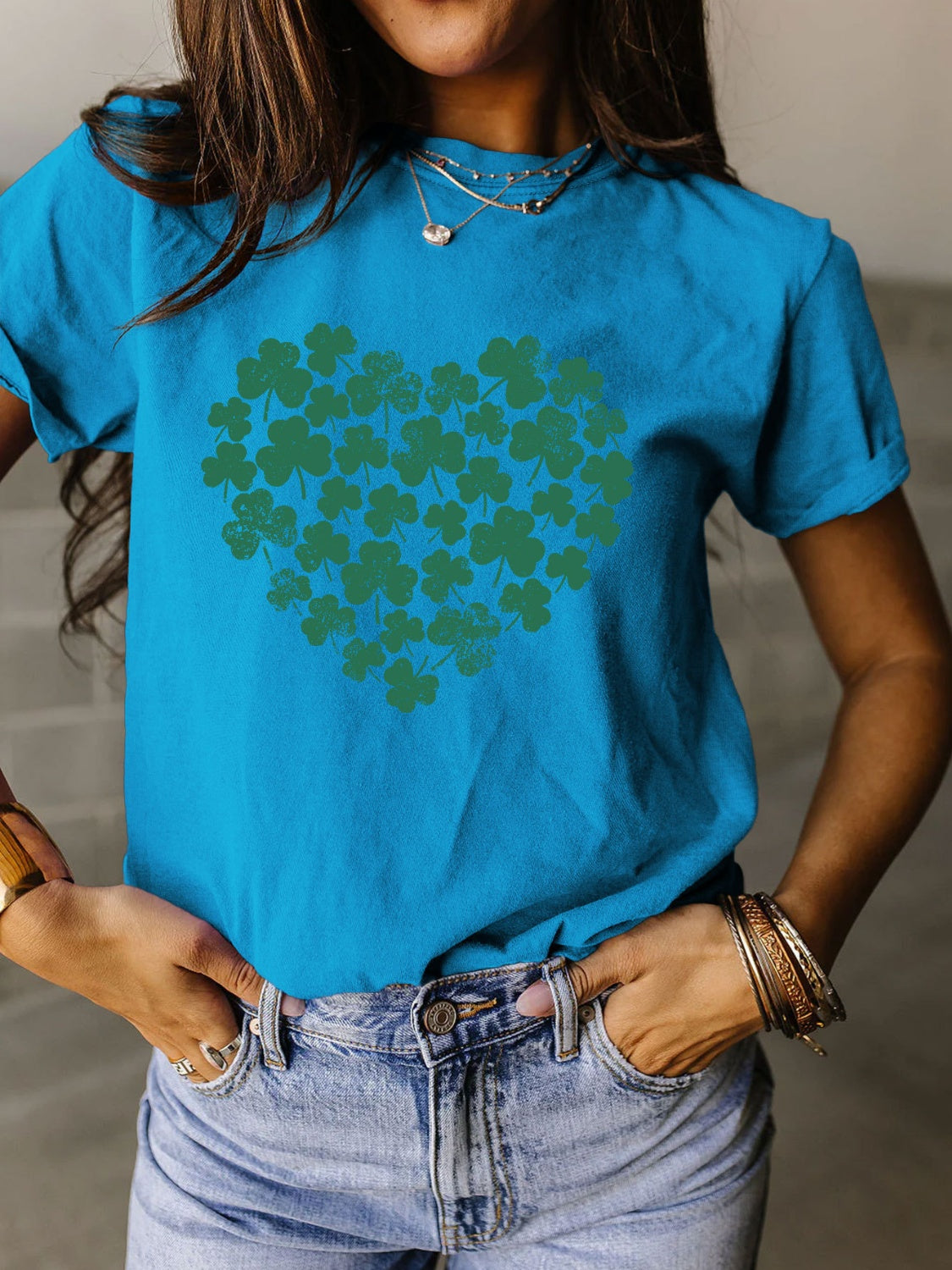 Full Size Lucky Clover Round Neck Short Sleeve T-Shirt - T - 10 COLORS -