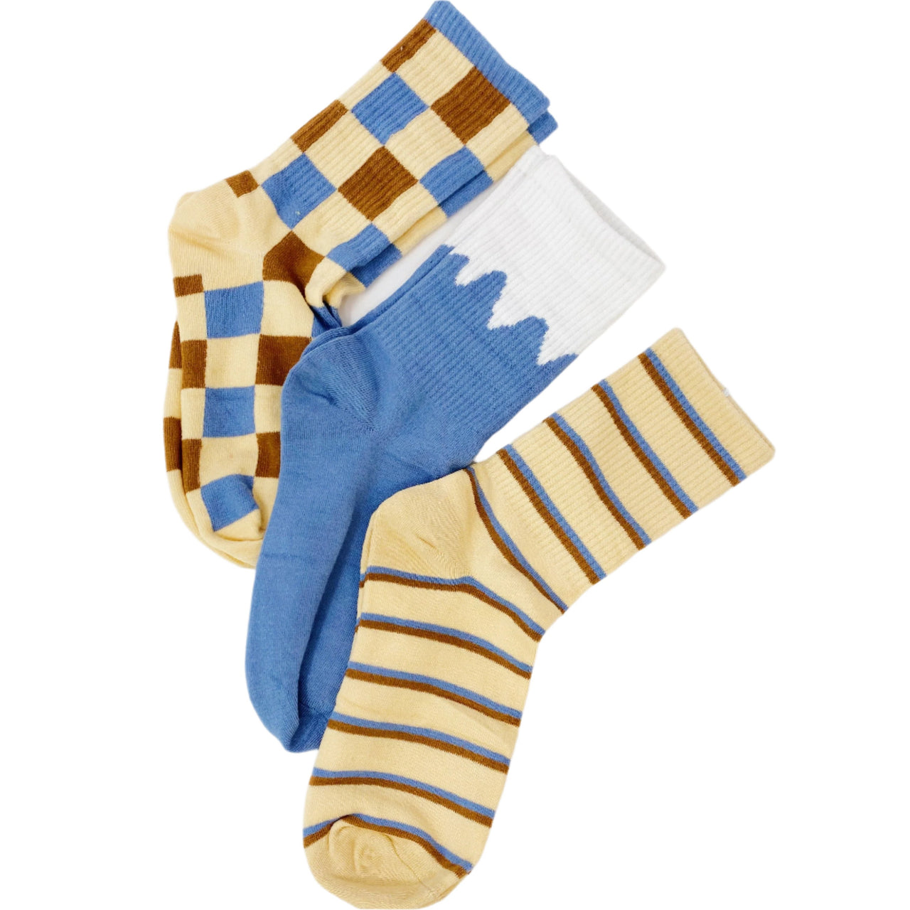 Trendy Pattern Trio Socks Set - 3 PAIRS -