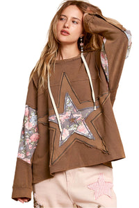 Thumbnail for POL Star Patchwork Raw Edge French Terry Hoodie - T - 1 COLOR -