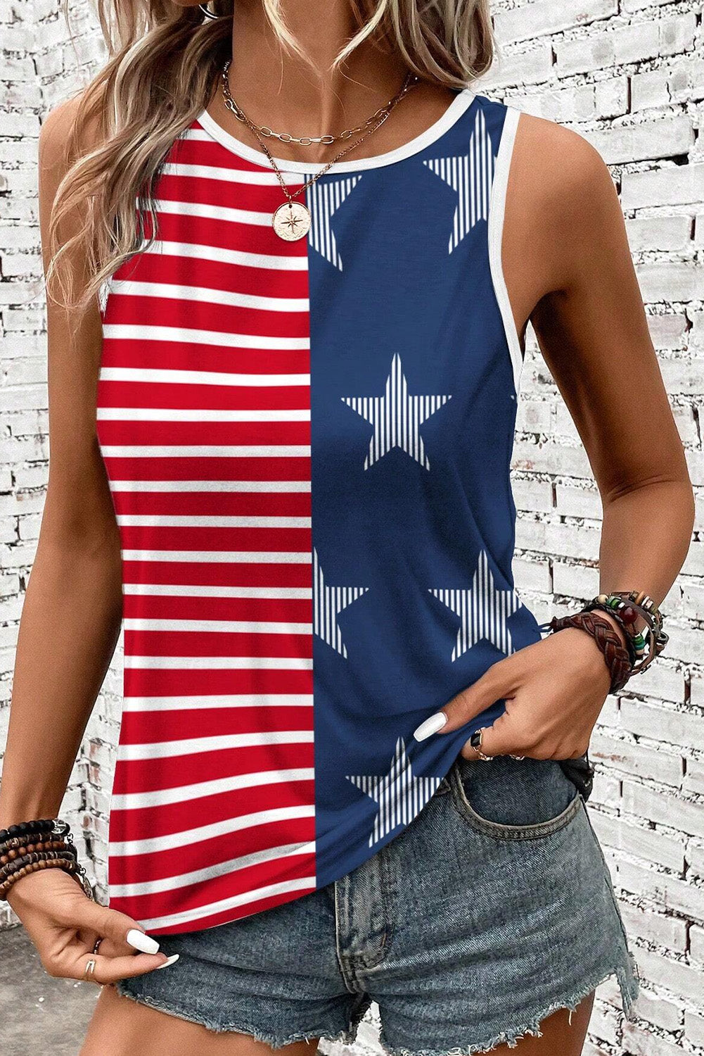 US Flag Round Neck Tank - T - 1 COLOR -