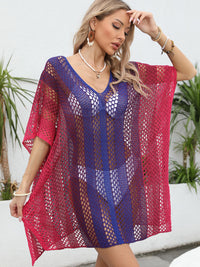 Thumbnail for Openwork Contrast V-Neck Cover-Up - T - 3 COLORS -