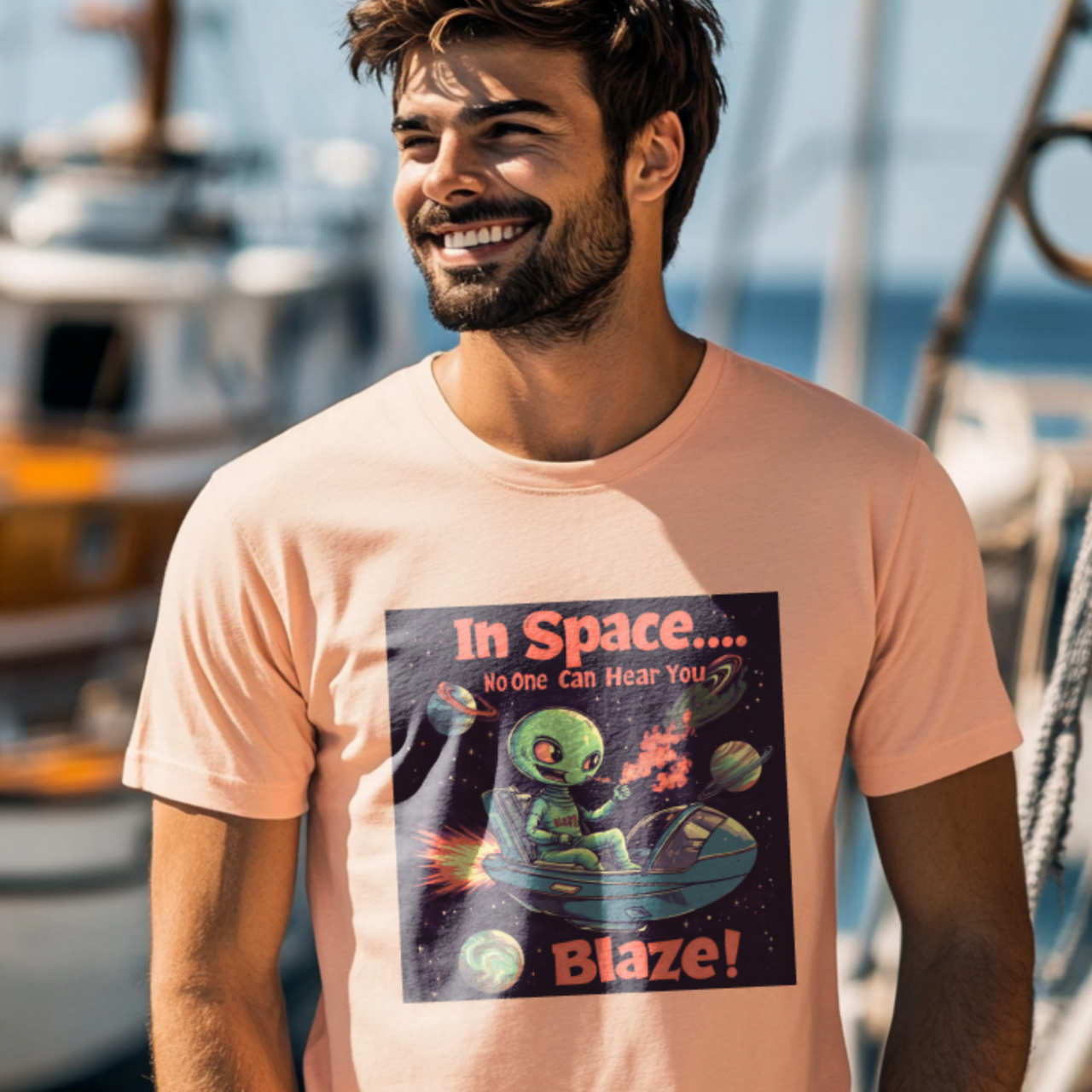 "In Space No One Can Hear You Blaze", Funny Alien Tee - 5 COLORS -