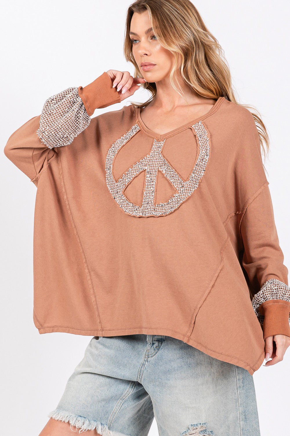 SAGE + FIG Peace Sign Mineral Wash Terry Top - T - 1 COLOR -