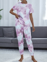 Thumbnail for Tie-Dye Round Neck Top and Pants Lounge set - 2 PCS - T - 2 COLORS -