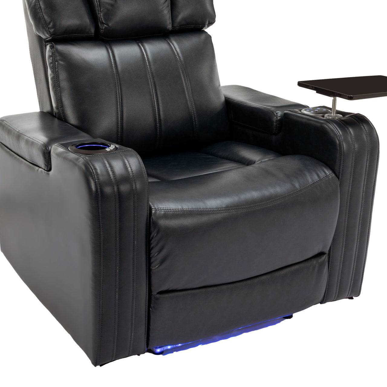 PU Leather Power Recliner Individual Seat Home Theater Recliner With Cooling Cup Holder, Bluetooth Speaker, LED Lights,