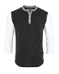 Thumbnail for Men's 3/4 Sleeve Black / White Baseball Henley – Casual Athletic Button Crewneck Shirt - 2 COLOR COMBOS -