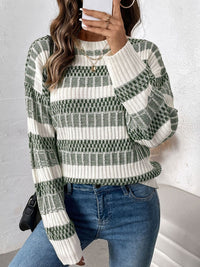 Thumbnail for Perfee Contrast Round Neck Long Sleeve Sweater - T - 1 COLOR -