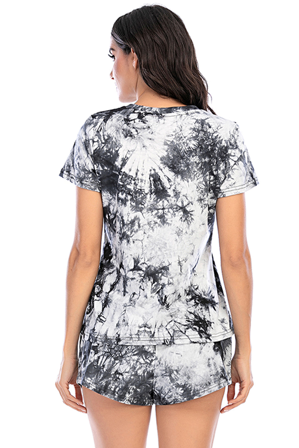 Tie-Dye Round Neck Short Sleeve Top and Shorts Lounge Set - 2 PCS. - T - 7 COLORS -