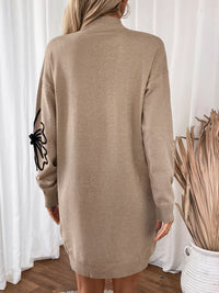 Thumbnail for Perfee Flower Mock Neck Long Sleeve Sweater Dress - PAIR WITH LEGGINGS! - T - 1 COLOR -