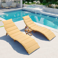 Thumbnail for Outdoor Patio Wood Portable Extended Chaise Lounge Set With Foldable Tea Table for Balcony, Poolside, Garden, Brown