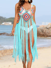 Thumbnail for Fringe Spaghetti Strap Cover-Up - T - 10 COLORS -