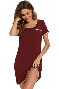 Thumbnail for Contrast Trim Pocketed Round Neck Lounge Dress - T - 4 COLORS -