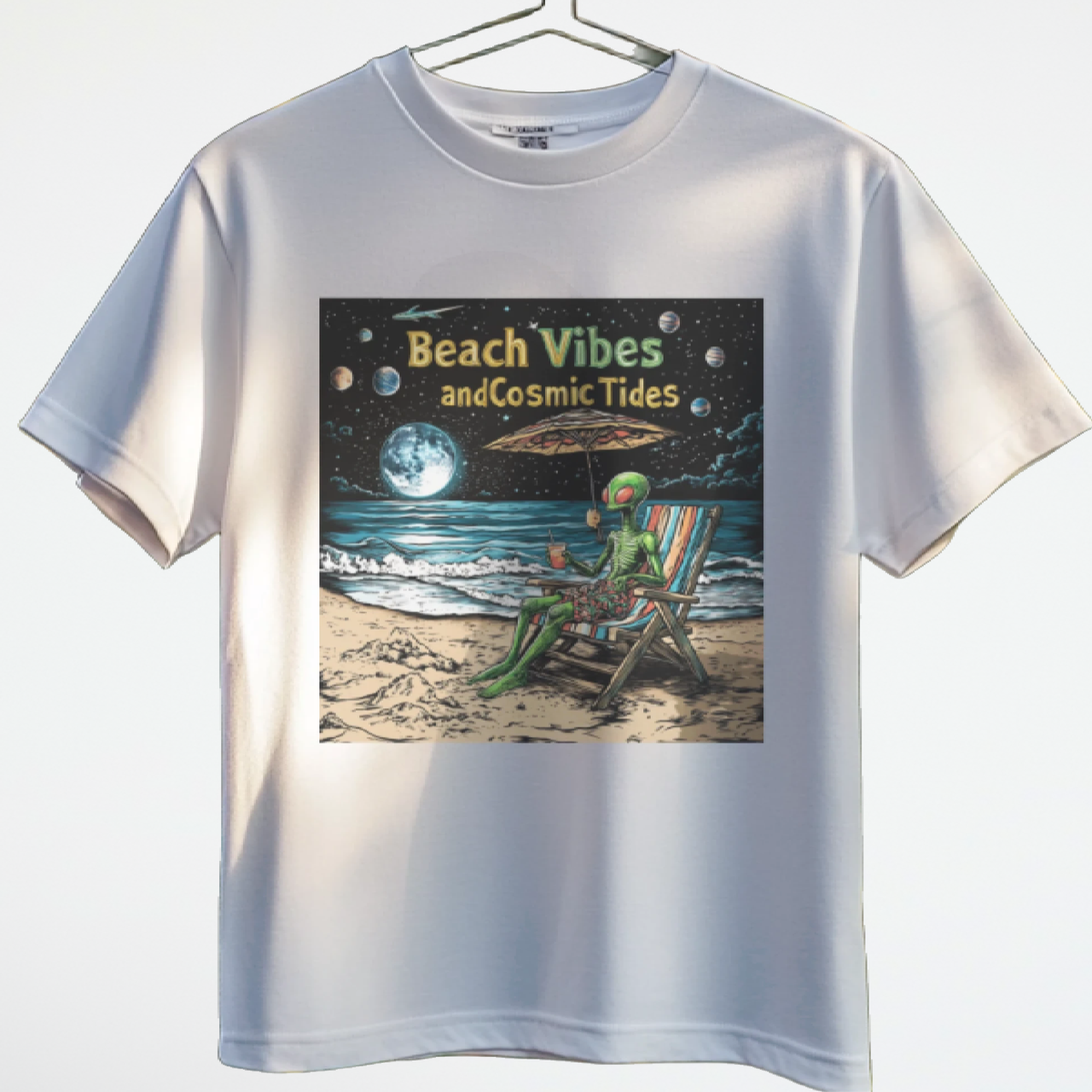 Beach VIbes and Cosmic Tides T-Shirt, Alien Tee, Beach T-Shirt - 2 COLORS -