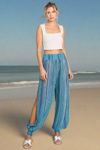 Thumbnail for Cotton Bleu by Nu Label Striped Smocked Cover Up Pants - Beach or Everyday - T - 1 COLOR -