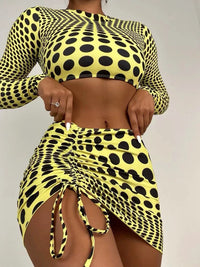 Thumbnail for Polka Dot Long Sleeve Three-Piece Swim set - 3 PCS. - T - 2 COLORS -