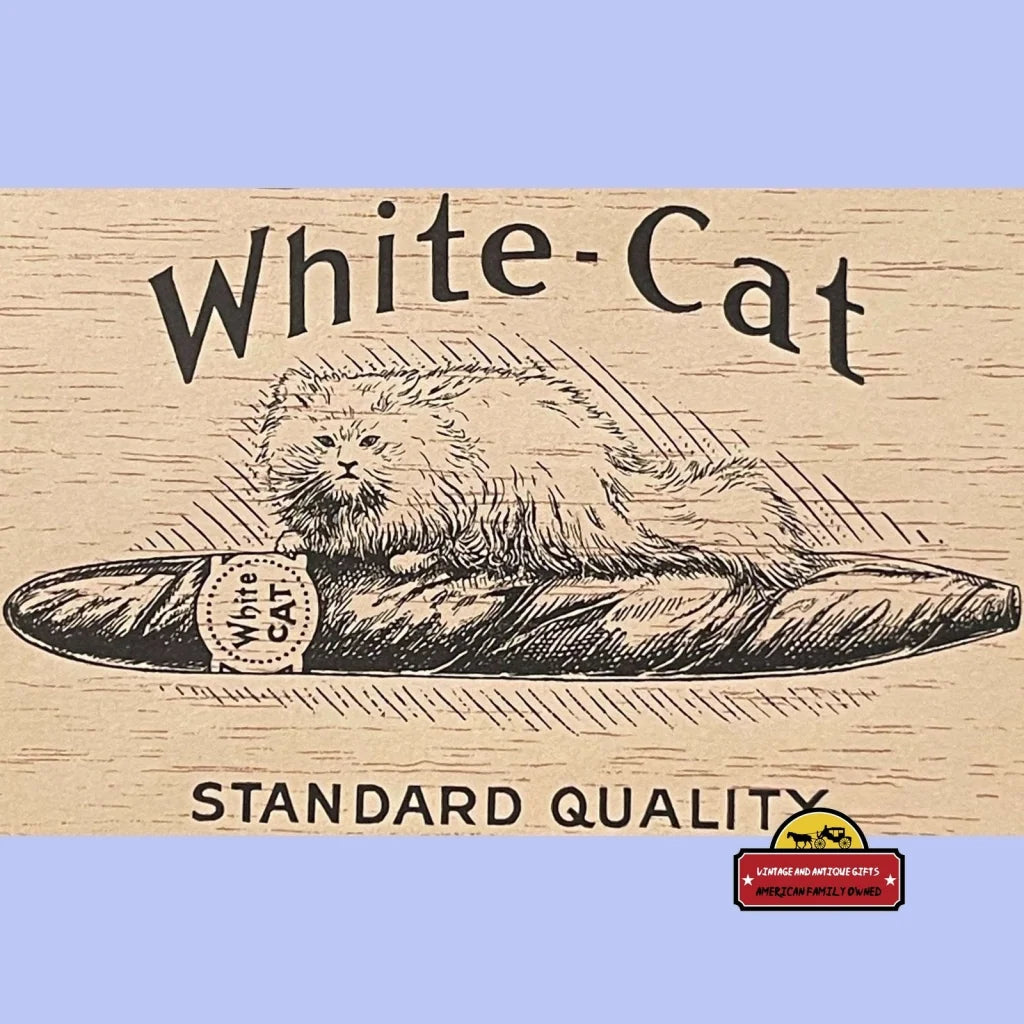 Antique Vintage White Cat Cigar Label, Wood Grain Look, 1900s - 1930s