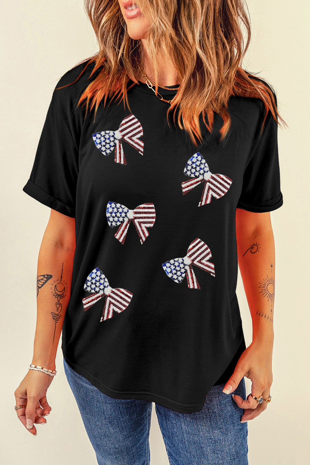 US Flag Round Neck Short Sleeve T-Shirt - T - 1 COLOR -