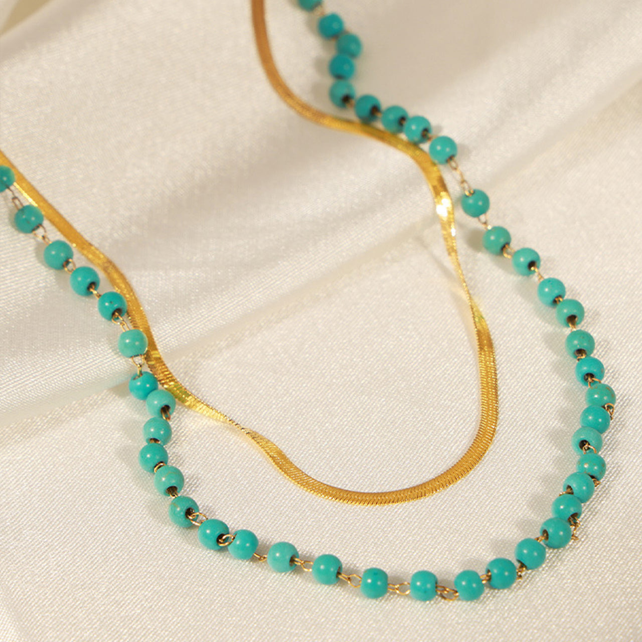 Turquoise Titanium Steel Double-Layered Necklace - ONE SIZE - T - 1 FINISH -