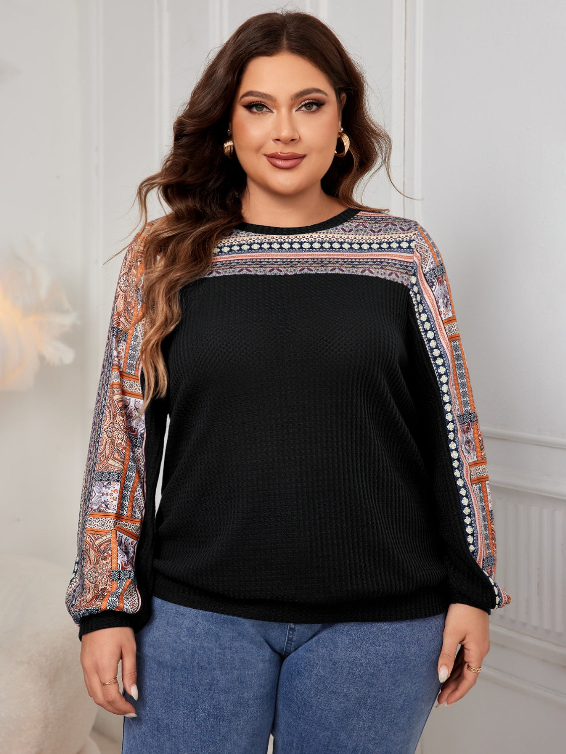 Plus Size Printed Long Sleeve Sweatshirt - SIZES XL THRU 4XL - T - 3 COLORS -