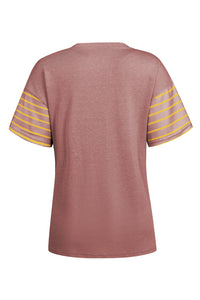 Thumbnail for Striped Round Neck Short Sleeve T-Shirt - T - 6 COLORS -