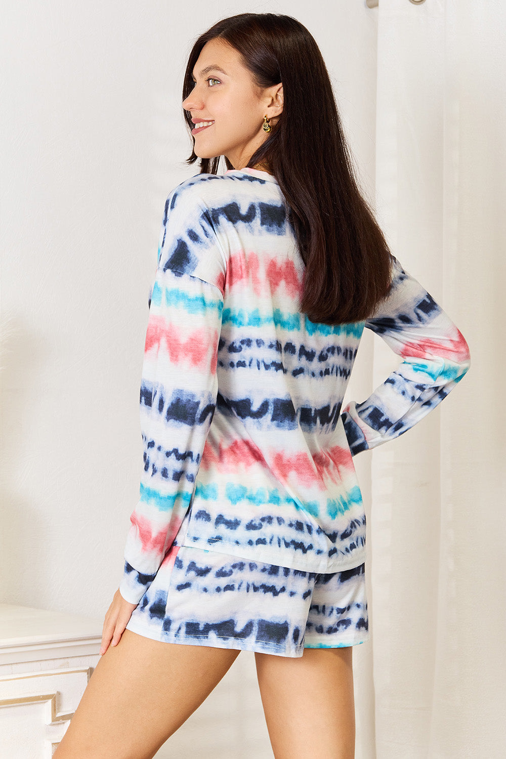 Double Take Tie-Dye Dropped Shoulder Lounge Set - SIZES S THRU 2XL - 2 PCS. - T - 1 COLOR -