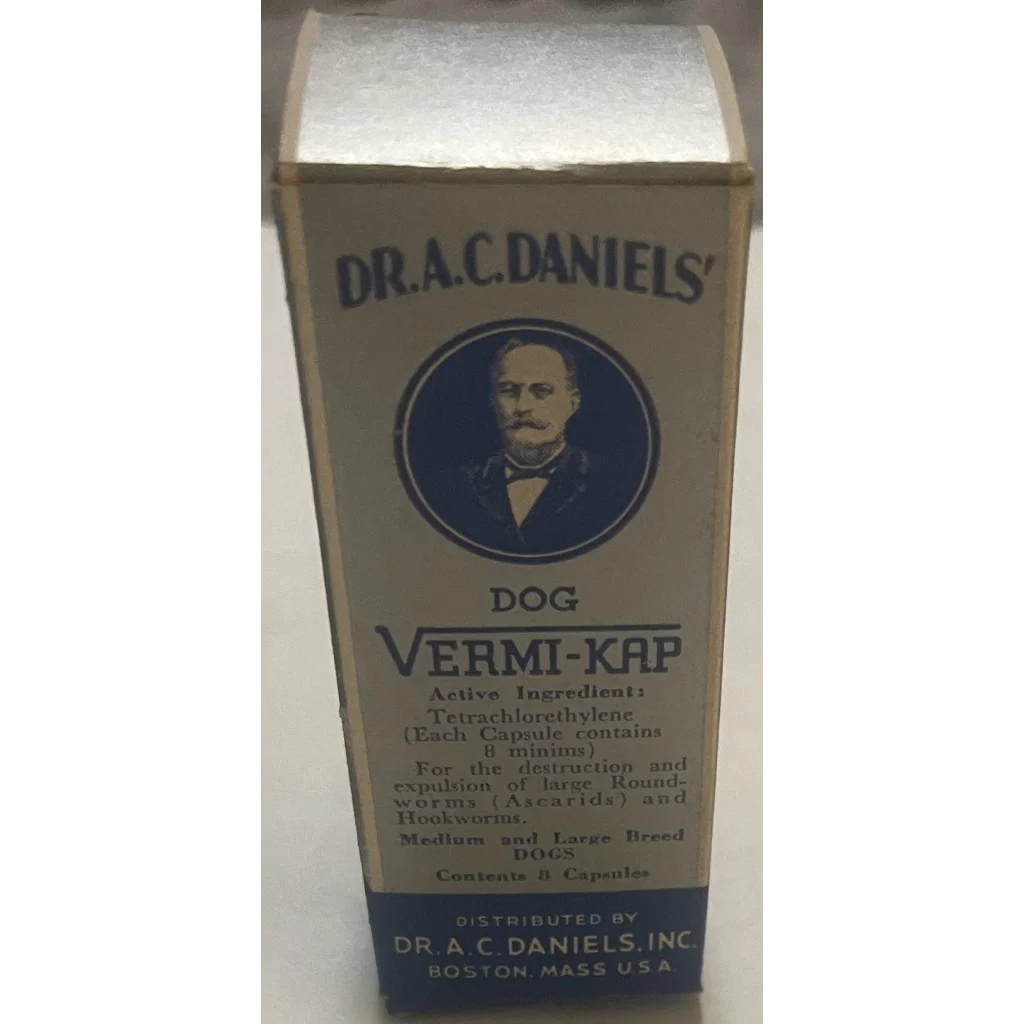 Rare Antique Vintage 1950s Dr A. C. Daniels Dog Vermi-Kap Medicine Box USA 🏛️!