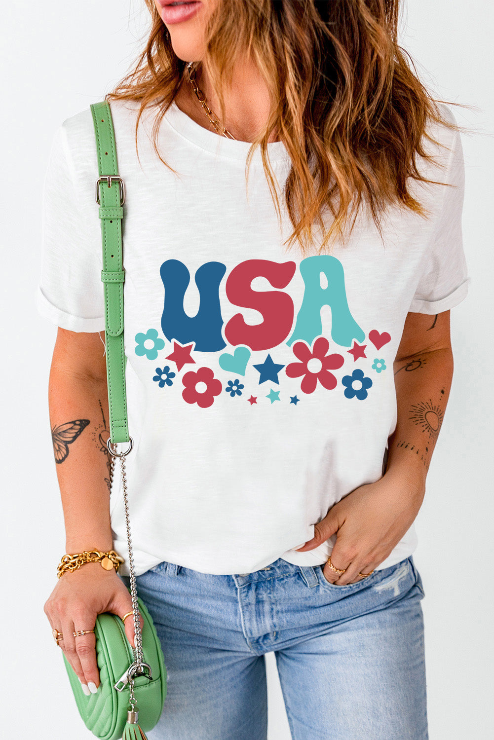 USA Round Neck Short Sleeve T-Shirt - T - 1 COLOR -