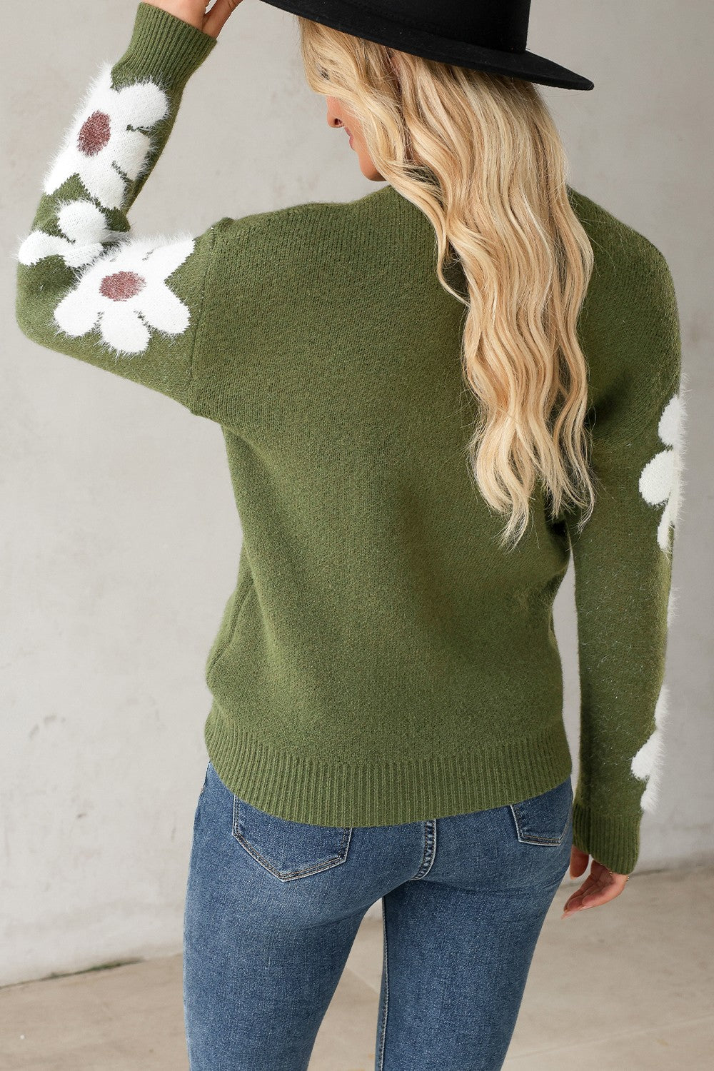 Flower Round Neck Long Sleeve Sweater - T - 5 COLORS -