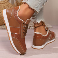 Thumbnail for Lace-Up PU Leather Sneakers - T - 3 COLORS -