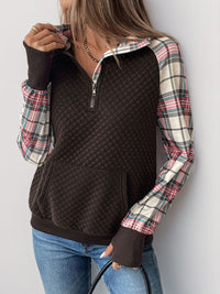 Thumbnail for Perfee Plaid Half Zip Long Sleeve Sweatshirt - T - 1 COLOR -