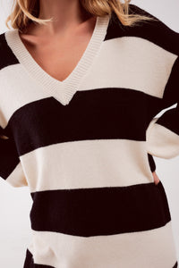 Thumbnail for Q2 - Stripe Jumper Dress in Black - 1 SIZE FITS ALL - 1 COLOR -