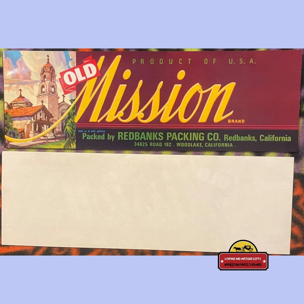 Vintage 1960s Old Mission Crate Label, Redbanks & Woodlake, CA