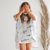 Thumbnail for Geople - Baby Beach Bath Towel Muslin Hooded Poncho - Whale - 1 COLOR -