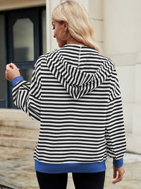 Thumbnail for Drawstring Striped Zip Up Long Sleeve Hoodie - T - 4 COLORS -