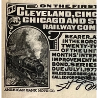 Thumbnail for Antique 1927 Cleveland Cincinnati Chicago & St. Louis Railway Co. Bond Certificate