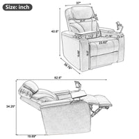 Thumbnail for Power Motion Recliner With USB Charging Port and Hidden Arm Storage, Home Theater Seating With 2 Convenient Cup Holders