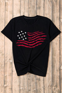 Thumbnail for US Flag Round Neck Short Sleeve T-Shirt - T - 1 COLOR -