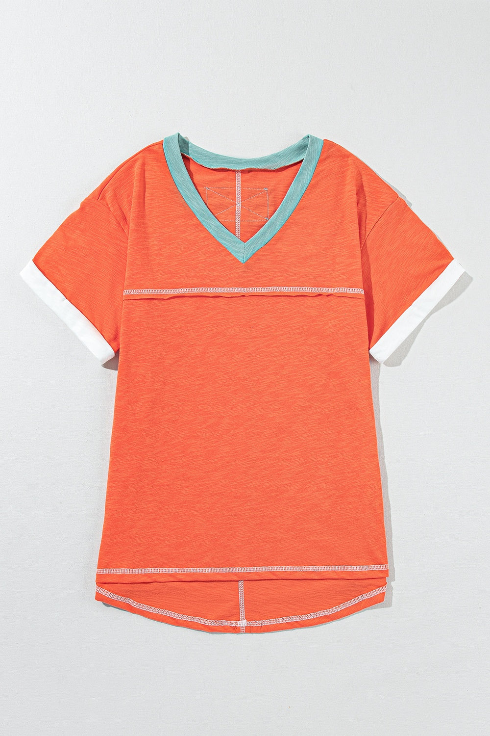 Color Block V-Neck Short Sleeve T-Shirt - T - 2 COLORS -