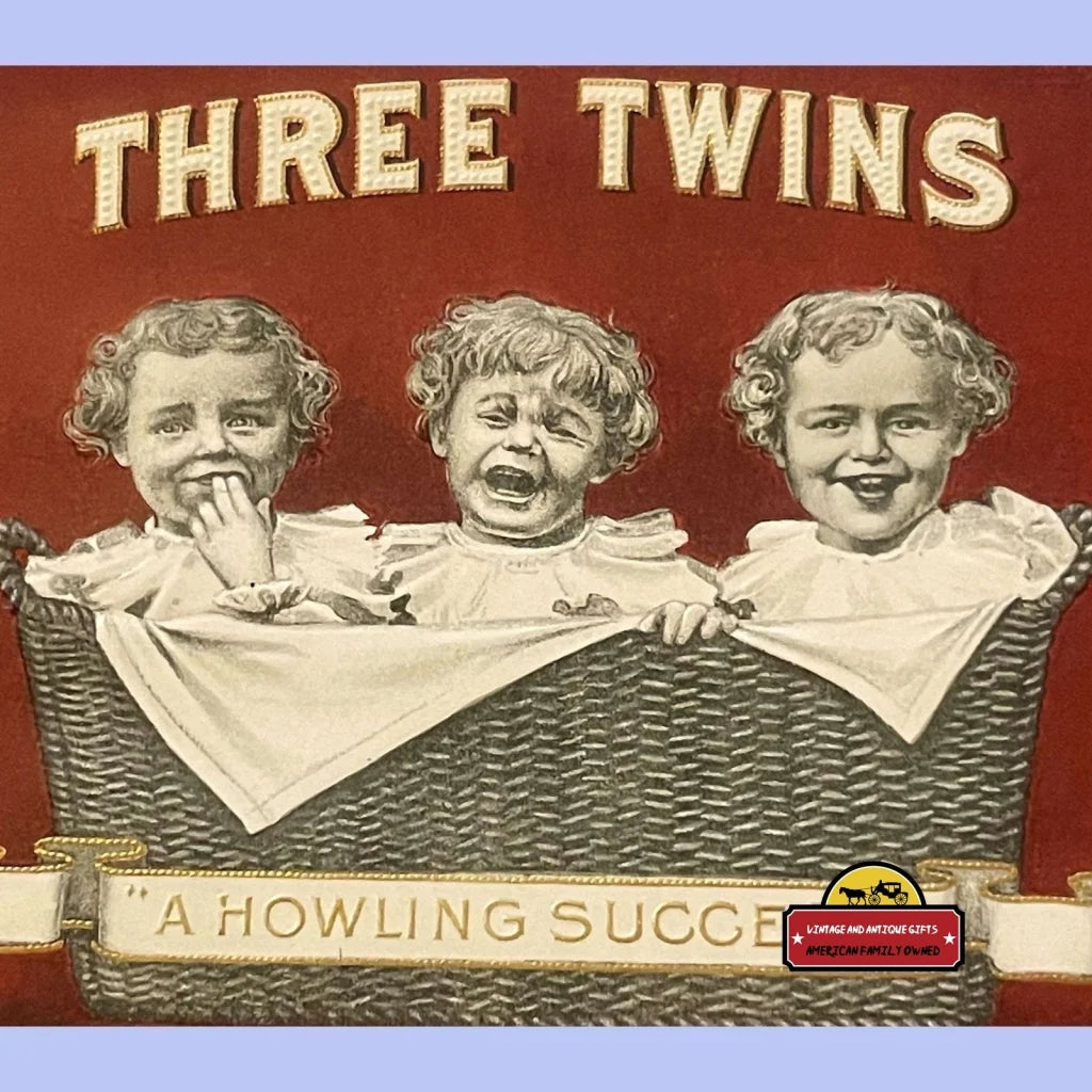 Antique Three Twins Embossed Cigar Label " a Howling Success" 1900s - 1920