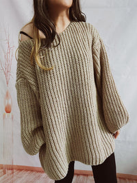 Thumbnail for Boat Neck Long Sleeve Sweater with Belt - 2 PCS. - 1 LARGE OVERSIZE - T - 5 COLORS -