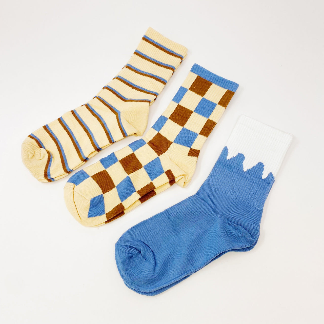 Trendy Pattern Trio Socks Set - 3 PAIRS -