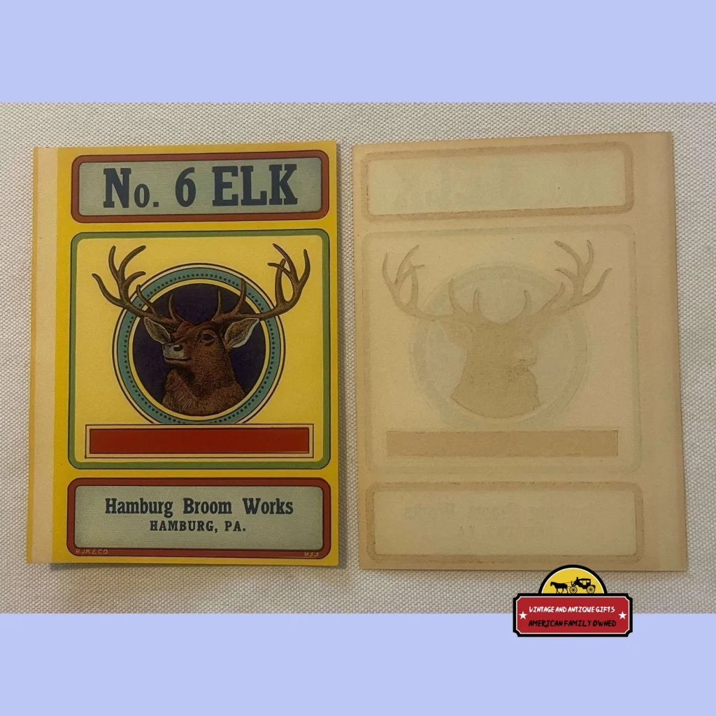 Antique Vintage 1910s - 1930s 🦌 Elk Broom Label, Unique Americana!