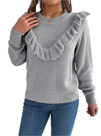 Thumbnail for Ruffled Round Neck Long Sleeve Sweater - T - 1 COLOR -