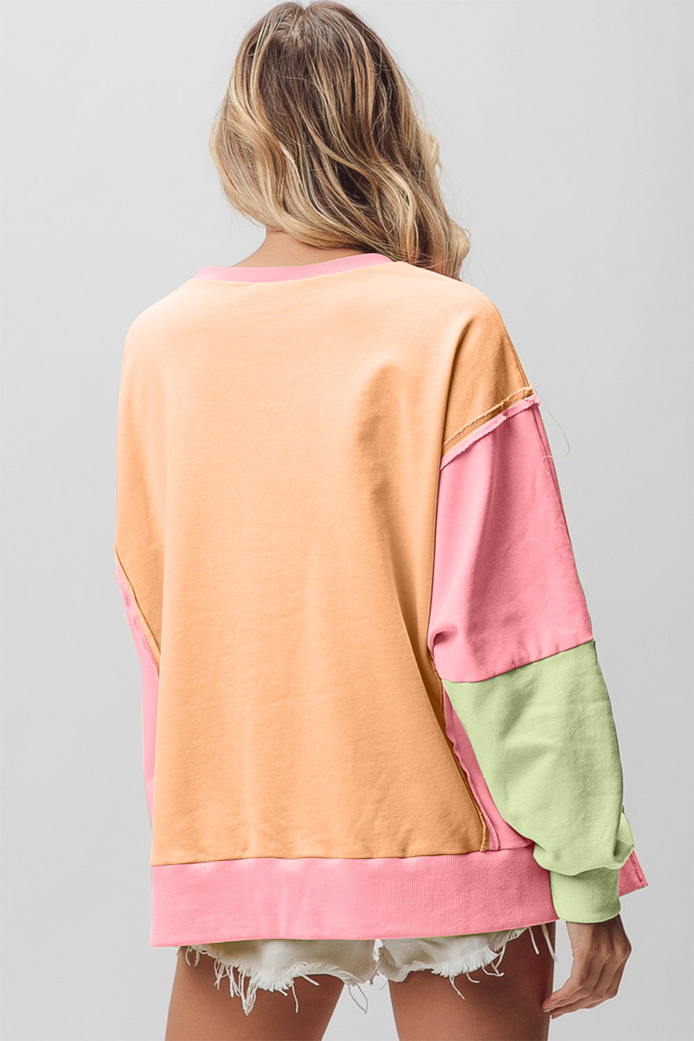 BiBi Washed Color Block Sweatshirt - T - 1 COLOR -