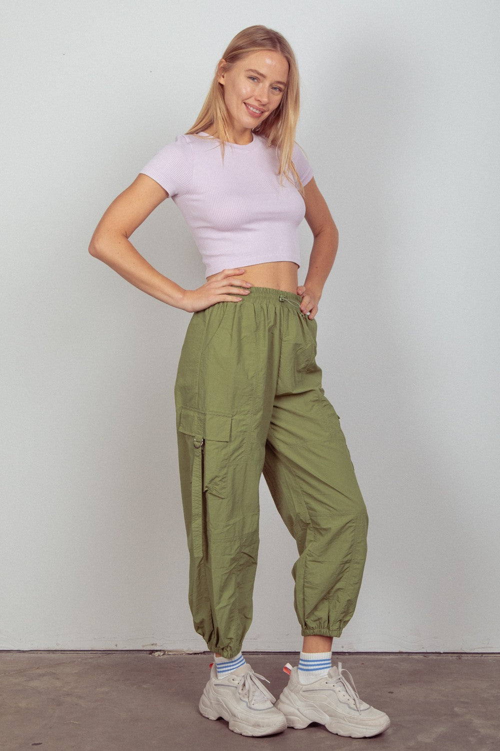 VERY J Elastic Waist Woven Cargo Pants - T - 1 COLOR -